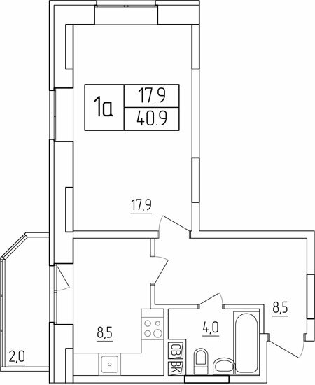 Планировка квартиры типа '1А' в новостройке по адресу Проспект Красной Армии, дом 251а (2-я очередь)