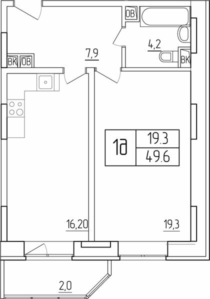 Планировка квартиры типа '1Д' в новостройке по адресу Проспект Красной Армии, дом 251а (2-я очередь)