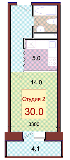 Планировка квартиры типа 'C2' в новостройке по адресу Набережная, в районе дома 3