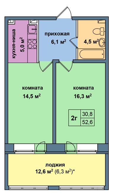 Планировка квартиры типа '2Г' в новостройке по адресу Дом №10