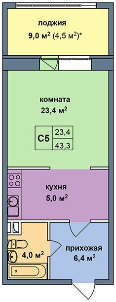 Планировка квартиры типа 'С5' в новостройке по адресу Дом №5