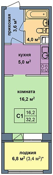 Планировка квартиры типа 'С1' в новостройке по адресу Дом №7